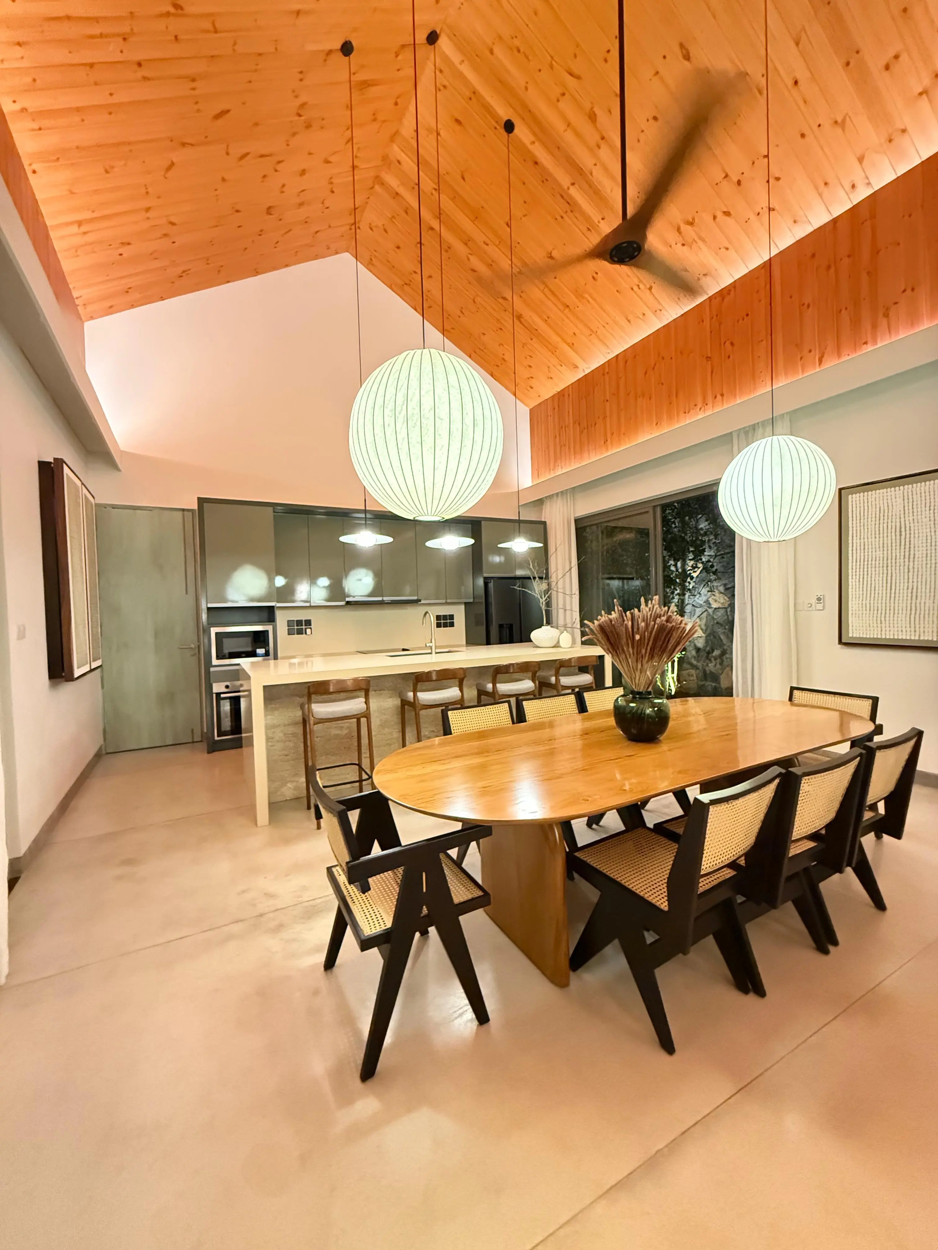 Dining and kitchen at night